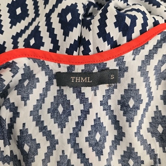 THML Dress Women's Small Navy‎ White Tribal Print Maxi Sleeveless Boho Orange - Picture 10 of 11